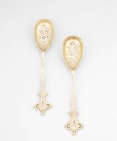 A pair of late Victorian silver-gilt berry spoons, Levesley Brothers, Sheffield, 1898
