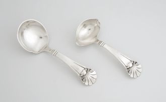 A Danish silver sauce ladle and serving spoon, Johannes Siggaard, Carl M. Cohr, Copenhagen, 1933