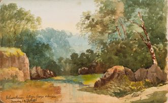Abraham De Smidt; Silver River between George and Knysna, Sunday 19 July 1880, recto; Dam with Trees and Mountains in the Distance, verso