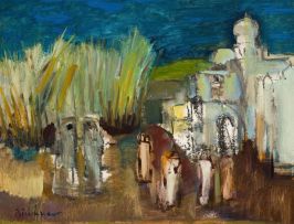 Carl Büchner; People Gathered Outside A Mosque