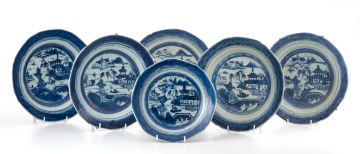 A group of five Chinese Nanking blue and white dishes, early 19th century
