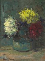Adriaan Boshoff; Chrysanthemums in a Green Vase