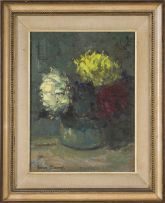 Adriaan Boshoff; Chrysanthemums in a Green Vase