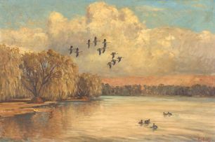 Heinrich von Michaelis; A Flock of Geese in Flight
