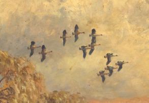 Heinrich von Michaelis; A Flock of Geese in Flight