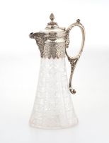 A Victorian silver-plate and glass claret jug
