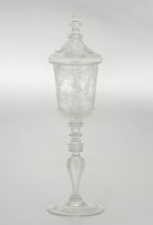 A Silesian engraved glass goblet with cover, early 20th century