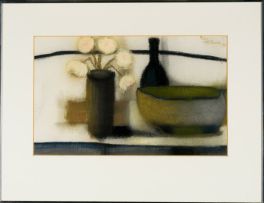 Pieter van der Westhuizen; Still Life with flowers, bottle and bowl