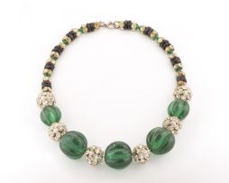 A green-glass and paste necklace, possibly French