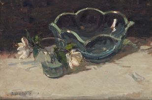 Adriaan Boshoff; Still Life with Bowl, Glass and Flowers