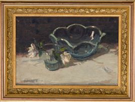 Adriaan Boshoff; Still Life with Bowl, Glass and Flowers