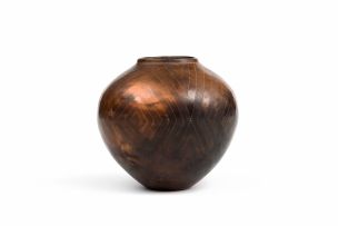 Ian Garrett; Smoke-fired vessel with pattern of concentric matt and burnished angled squares