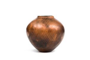 Ian Garrett; Smoke-fired vessel with pattern of concentric matt and burnished angled squares