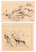 Walter Battiss; Two Coastal sketches, recto; with two sketches of landscapes, verso