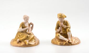 A pair of Royal Worcester porcelain figures of musicians, 1953