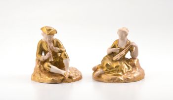 A pair of Royal Worcester porcelain figures of musicians, 1953