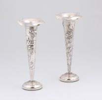 A pair of Chinese silver spill vases, Luen Wo, Shanghai, late 19th/early 20th century