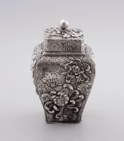 A silver-plated tea canister, circa 1880