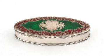 An Edward VII silver, green and red enamel box, Jay, Richard Attenborough Co Ltd, Chester, 1910