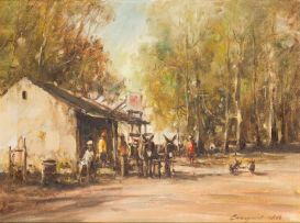 Christiaan Nice; Figures and Donkey Cart outside a Shop