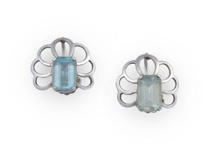 Pair of aquamarine and 9ct white gold earrings
