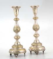 A pair of Polish silver-plate Sabbath candlesticks, early 20th century