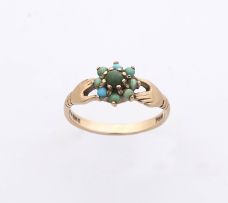 A Victorian style 9ct gold and green stone ring, London 1971