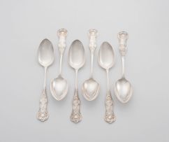 A set of six Victorian silver 'Kings pattern' teaspoons, maker's initials SW, Glasgow, 1883-1884