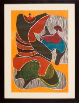 Lucky Sibiya; Two Figures, Blue, Green, Red and Orange