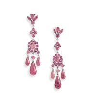 Pair of pink tourmaline chandelier ear drops