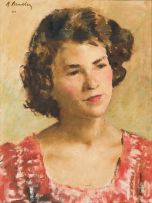 Robert Broadley; Portrait of a Woman Wearing Red