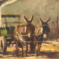 Christiaan Nice; Donkey Cart and Figures outside a Rural Shop