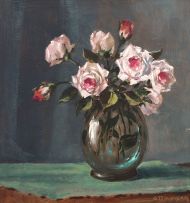 Otto Klar; Pink Roses in a Glass Vase