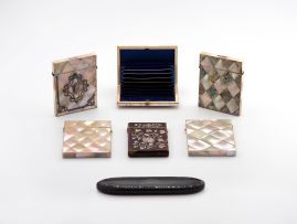 A group of four Victorian mother-of-pearl card cases