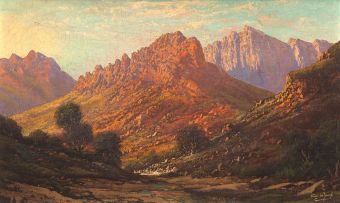 Tinus de Jongh; A Mountainous Landscape