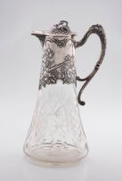 A German silver-mounted glass claret jug, Wilhelm Binder, late 19th century, .800 standard