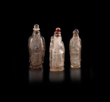 Three Chinese crystal snuff bottles in the form of Lohans, 20th century