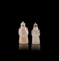 Two Chinese crystal snuff bottles in the form of a tribute-bearer, early 20th century