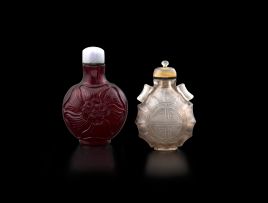 A Chinese red coloured glass 'mallow flower' snuff bottle, late 19th/early 20th century