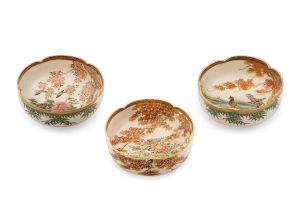 Three Japanese Satsuma earthenware bowls, Meiji period (1868-1912)