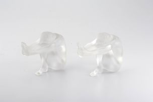 A pair of René Lalique frosted crystal figurines, modern