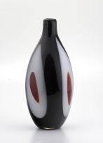 An Italian black glass flask vase, modern