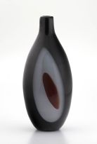 An Italian black glass flask vase, modern