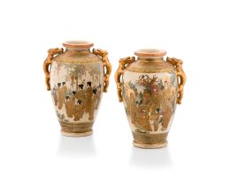 A pair of Japanese Satsuma earthenware vases, Taisho Period