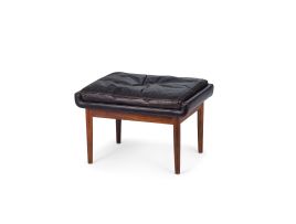 A Finn Juhl rosewood and brown leather footstool, designed 1960s, France & Son, Denmark