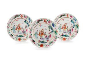 Three Chinese famille-rose plates, Qing Dynasty, 19th century