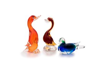 A Murano blue, green and clear glass duck, Vincenzo Nason, 20th century