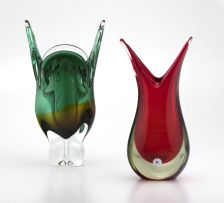 A Seguso red and clear sommerso glass vase, Murano, 1960s