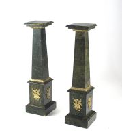 A pair of mottled green marble and gilt-brass-mounted pedestals, 19th century