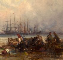 Attributed to William Edward Webb; Boats at Low Tide